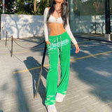 Christmas Gift Green Pants Embroidery Straight Pants Women Velvet Drawstring High Waist Trousers Casual Baggy Wild Streetwear Fashion Sweatpant