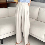 PENERAN Summer Korean Office Lady Straight Trousers Loose Solid High Waist Wide Leg Long Pants Women Casual Pantalon Pour Femme 2022