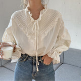 Peneran 2024 New Arrival Hollow Out Vintage Elegant Tops Women Shirt Solid Long Sleeve Korean Style Loose Blouses Blusas