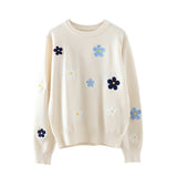 PENERAN Korean Floral Emobroidery Pullover Sweater High Quality Women Elegant O Neck Knitted Tops C-089