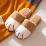 Peneran Cute Cat Paw Slippers Warm Fuzzy Slippers Women Men Kawaii Yellow Fluffy Slippers Women's Home Slippers Plush Velvet Shoes