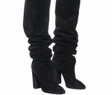 Brand Fashion Faux Suede Women Over The Knee Boots Pointed Toe Boots Women Long Chunky Block High Heel Boots Winter Shoes Woman