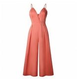 PENERAN Spring And Summer Fashion Straps Sexy V-Neck Open Back Bow Loose One-Piece Trousers Sexy Backless Jumpsuit Cotton Linen Casual