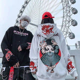 Peneran Hip Hop Hoodie Women Sweatshirt Japanese Geisha Harajuku Streetwear Embroidery Flower Hoodies Warm Pullover Couple Thick