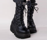 Big Size 35-43 Brand Design Ladies High Platform Boots Fashion Rivet Goth High Heels Boots Women Cosplay Wedges Punk Shoes Woman