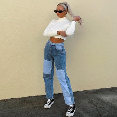 Christmas Gift Jeans For Women Patchwork High Waist Denim Jeans Vintage Straight Pants Long Loose Wide Leg Women Jeans Streetwear Jeans Mujer