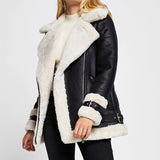 Christmas Gift  Autumn Winter Coat Women Pu Faux Soft Leather Black White Sheepskin Fur Jacket Female Aviator Outwear Casaco Feminino