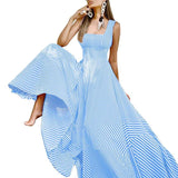 PENERAN Holiday Long Maxi Dresses Womens France Elegant Tank Dress 2023 Summer Chic A Line Robe Party Striped Sleeveless Sundress