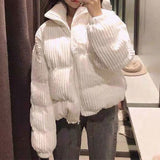 Women Corduroy Warm Loose Casual Jacket Female Short Outwear Puffer Coat Ladies Thick Lining Bomber Winter and Autum Jackets