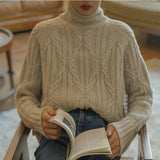 Peneran autumn and winter women's high neck cashmere sweater casual cable pullover long sleeve loose sweater street fashion sweater