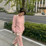 Christmas Gift Women New Casual 2 Pieces Knitted Set Long Sleeve Patchwork Sweater Long Trousers Autumn Winter Female Wide Leg Pants Suit