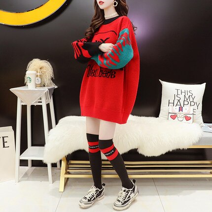 Graduation Gifts 2022 Autumn And Winter Mid-Length Style Sweater Women Loose Lazy Style New Fashion Retro Korean Letter Pullover Ladies Blouse