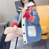 Peneran Christmas Knitted Sweater Female 2022 New Year Embroidery Sweater Large Thickened Warm Knitted Long Sleeved Cardigan Sweater