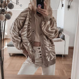 Za Women 2021 Casual Sweater Autumn Leopard Print Casual Loose V-neck Knitted Cardigan Top Long Sleeve Vintage Lady Sweater Pull