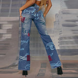 Angel Distressed Jeans Women Long Pants Letter Print Vintage Y2K Wide-leg Trousers Leisure Pantalones Low Rise Boyfriend Jeans