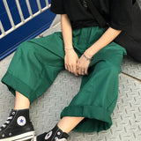 Peneran Women Pants Solid Harajuku Wide Leg Trousers Womens Leisure New Retro Ankle-Length All-Match Korean Style Ulzzang Daily Fashion