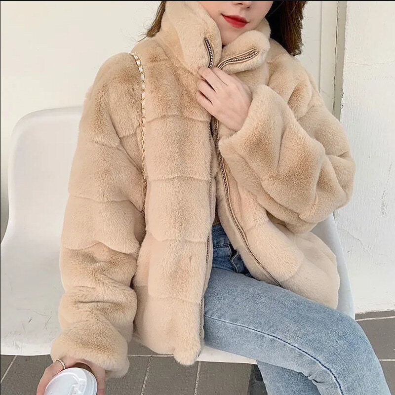 Christmas Gift Women Winter Natural Mink Fur Coat Winter Korean Fashion Thicken Warm Soft Furry Ladies Jacket High Quality Casual Loose Outwear