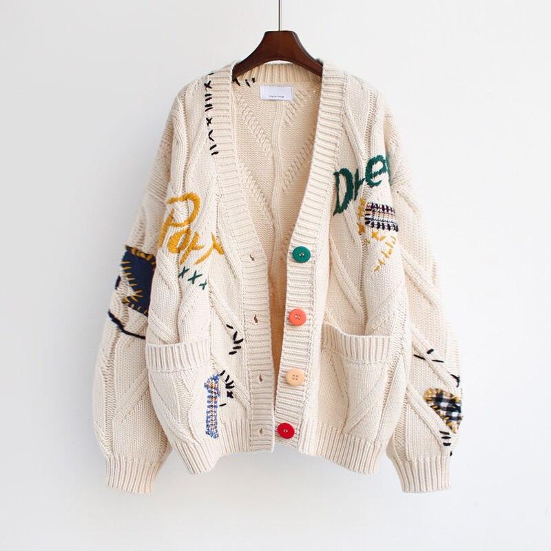 Christmas Gift Fashion Knit Cardigans Coat Ladies Loose Autumn Winter Sweaters Woman's Cardigan Warm Knitted Sweater Pocket Embroidery  Jacket1119