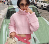 Christmas Gift  Fashion Solid Color Turtleneck Pullover Short Knit Top For Women Going Out Commute Street Wear Casual Clothes Fall