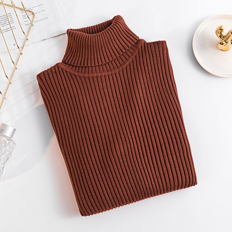 Women Casual Turtleneck Knitted Sweater Lady Winter Warm Fashion Korean Harajuku Elastic Long Sleeves Solid Pullovers Sweater