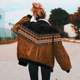 Peneran Autumn Fashion New Coats Women Warm Vintage Print Long Sleeve Elegant Loose Jackets Clothes Outwear Loose Clothing Tops