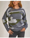 PENERAN Women's Sweater 2021 Autumn and Winter New Knit Sweaters Camouflage Sweater Hand-cut Hole Tassel Coat