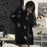 Zip Up Goth Hooded Sweatshirt Punk Skeleton Loose Hoodies Coats 90s E-Girl Harajuku Vintage Aesthetic Oversized Hoodies Tops