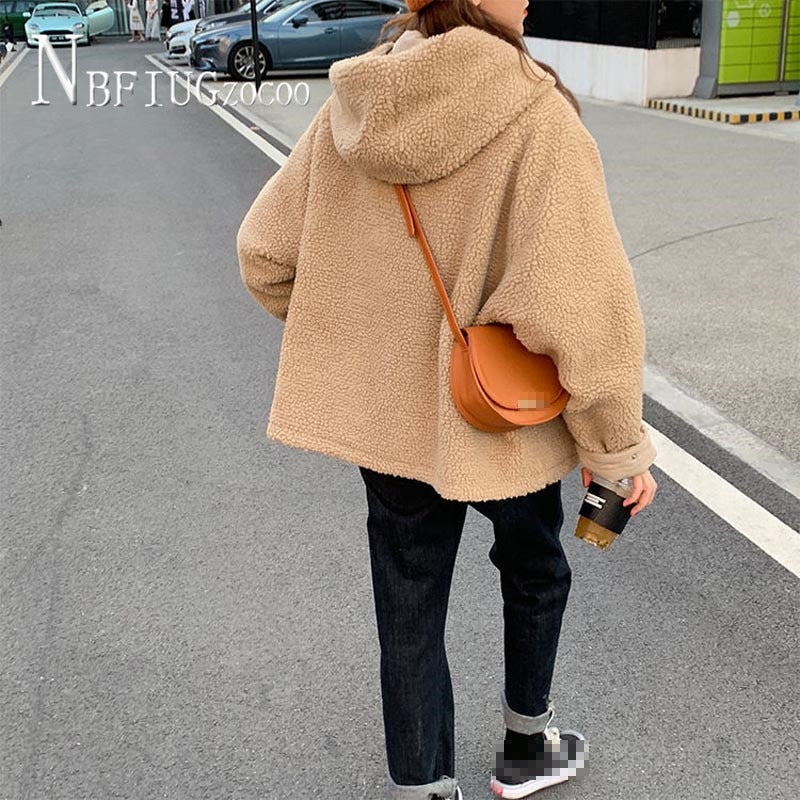 Double Side Can Wear Women Coat 2022 Winter Korean Loose Lining With Fluff Hooded Female Jacket