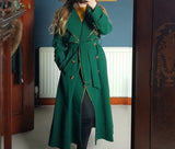 Peneran Fashion High Street Women's X-Long Trench Coat Female Classy Green Coats Socialite Turn-down Collar Outerwear