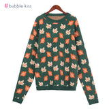 Christmas Gift Autumn Winter Vintage Sweater Women Casual Maple Leaf Printed Sweater Female Clothing O-neck Pullover Knitted Soft Jumper Top