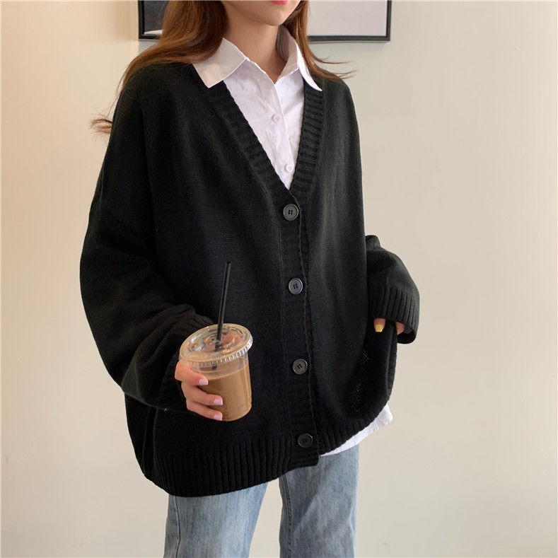 PENERAN Christmas Gift Sweater Women Autumn V-neck Single Breasted Solid Cardigan Spring Korean New Leisure Female Outwear Sweaters Knit All-match Ins