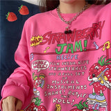 back to school Christmas Gift 2023 Oversiz Sweatshirt Harajuku Retro Top Strawberry Print Hoodie Women Loose Streetwear American Retro Pullover sweat capuche