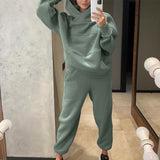 Christmas Gift Casual Women Solid Fleece Two Piece Set Oversized Hoodie And High Waist Trouser Tracksuits 2021 Autumn Winter Female Sports Suit