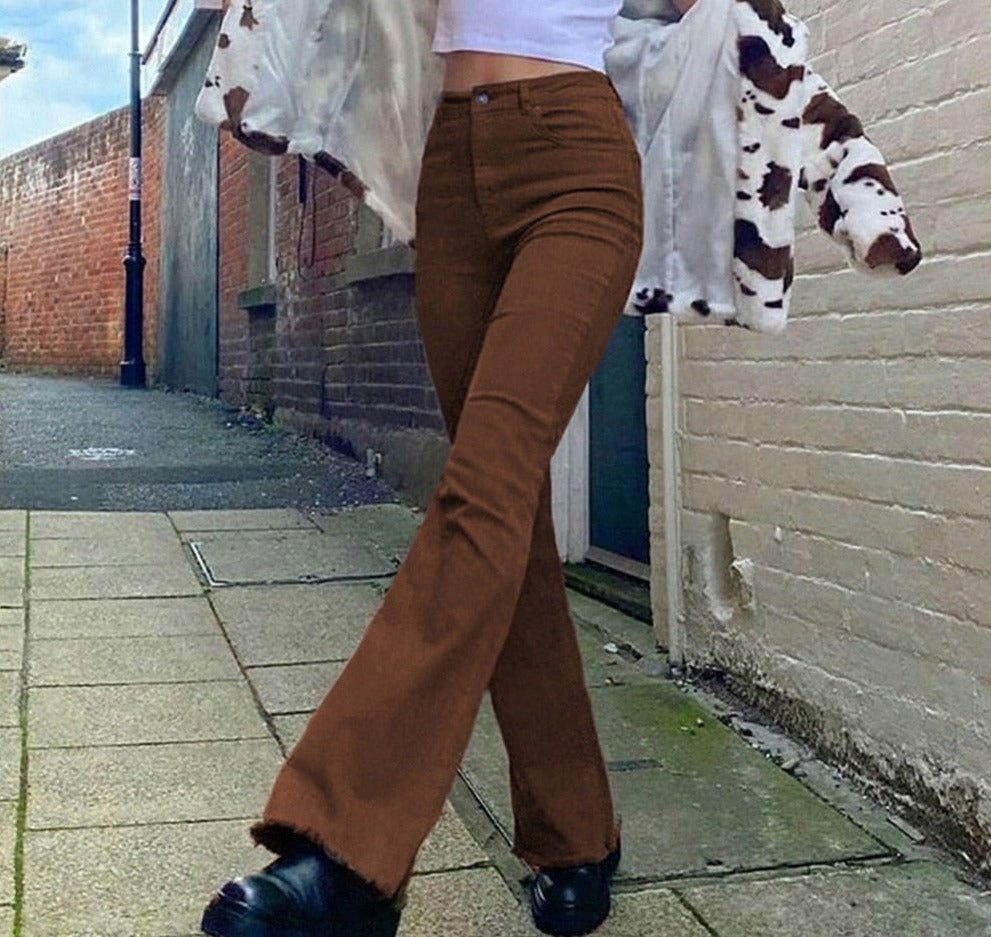 Women's stretch Flared brown jeans woman high waist black Jeans brown Pants undefined Women's pants Jean women clothing trousers