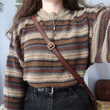 Vintage Pullover Women Striped Sweater Couples Oversize Knitted Sweater Long Sleeve Tops Hip Hop Fashion Streetwear Pullover