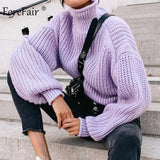 Christmas Gift  Casual Loose Knitted Oversized Turtleneck Sweater Women Winter Knitwear Long Sleeve Solid Purple Women Sweater