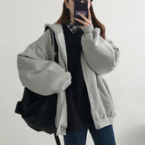 Hoodies Women Warm Fur Solid Sweatshirt With Zipper Long Sleeve Pockets Hoodie Korean Oversized Sweatshirt Streetwear Jacket