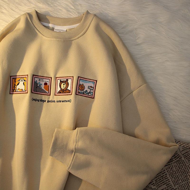 Peneran Printed Sweatshirts Women Streetwear Long Sleeve Oversized Pullover Ladies Vintage Autumn Loose O-Neck Letter Pattern Tops