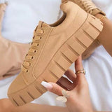 Thanksgiving Day Gifts  Woman's Vulcanized Shoes Sneakers Lace-Up Solid Casual Platform Canvas Flat Shoes Without Heels Female Flats Ladies Floor