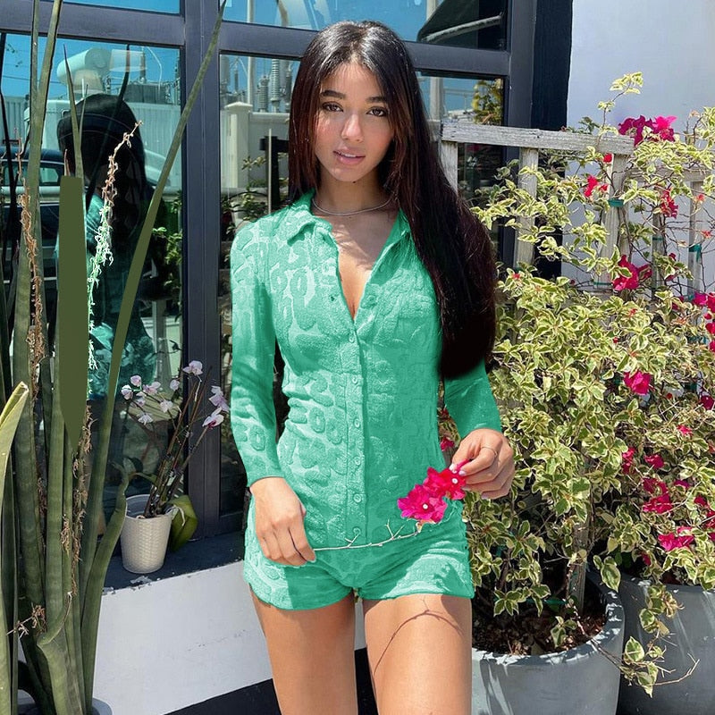 Jaded Y2K London Women Playsuit Autumn Long Sleeve Rompers Sexy Bodycon Female Blue Casual Green Bodysuit V Neck Fashion Romper