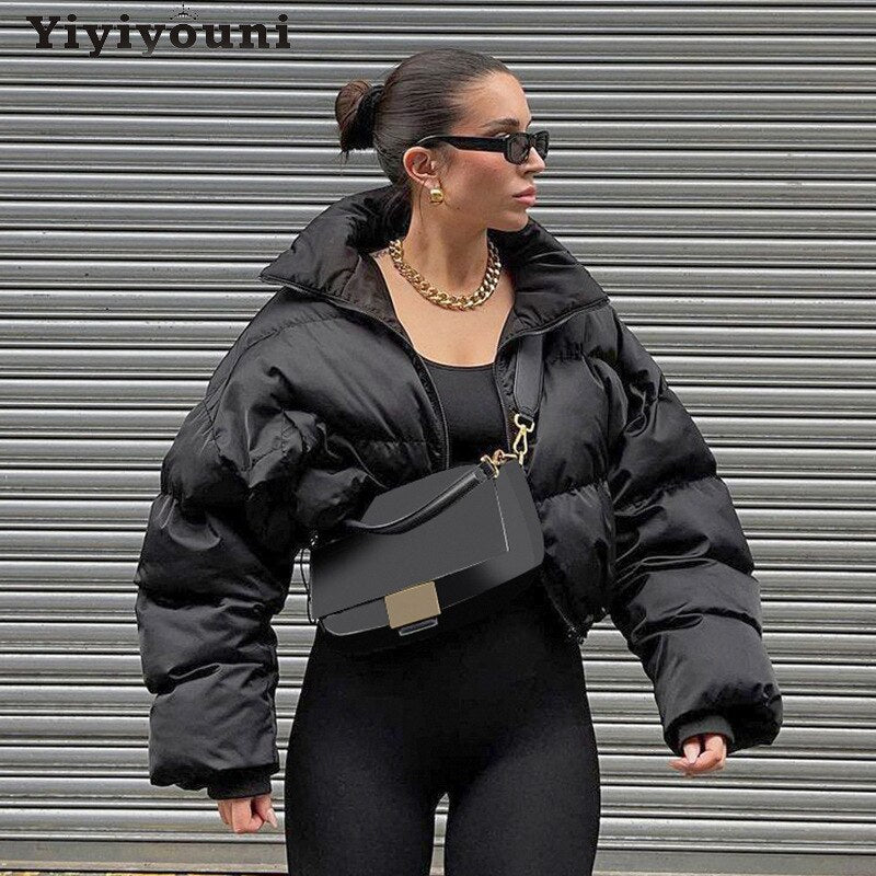 Christmas Gift  Winter Thick Tight-fitt Short Puffer Jacket Women Cotton Liner Slim Bubble Coat Female Cropped Black Windbreakers New