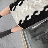 High Fashion Women Color Block Ribbed Knit Turtleneck Long Sweater Dress Long Sleeve Fall Winter Lady Outfit *