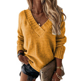 Christmas Gift Casual Pullover Sweater Women V Neck Knit Pullover Autumn Elegant Solid Knitwear Fashion Long Sleeved Thin Jumpers Pull Femme
