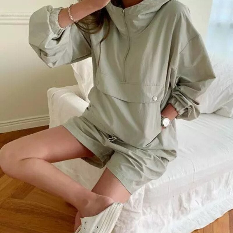 Christmas Gift Spring Summer Tracksuit Women's Suit 2 Pieces Set Hooded Long Sleeve Hoodies And Shorts Female Casual