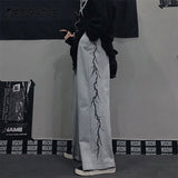PENERAN Retro Harajuku Pants Women Spine Print Wide Elastic Waist Baggy Leg Pants Grunge Fashion Casual Pants Unisex Dark Casual Pants