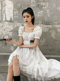 Temperament Irregular Dress Women Summer 2023 New Summer A-line Dress High Waist Cute White Dresses Women Clothes