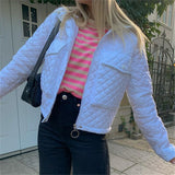 Women Solid Press Line Check Coat Slim Zipper Pocket Jacket 2021 Winter Female New Lapel Long Sleeve Short Outwear