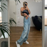 Women's New High-Waisted Slimming Casual Loose-Fitting Straight-Leg Fashion Jeans, Simple and Washed Street Fashion Clothes