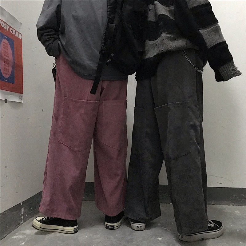 Christmas Gift Pants Women Corduroy Purple Korean Style Retro Harajuku Streetwear Couples Ins Soft Students Loose Big Pockets Straight Trousers