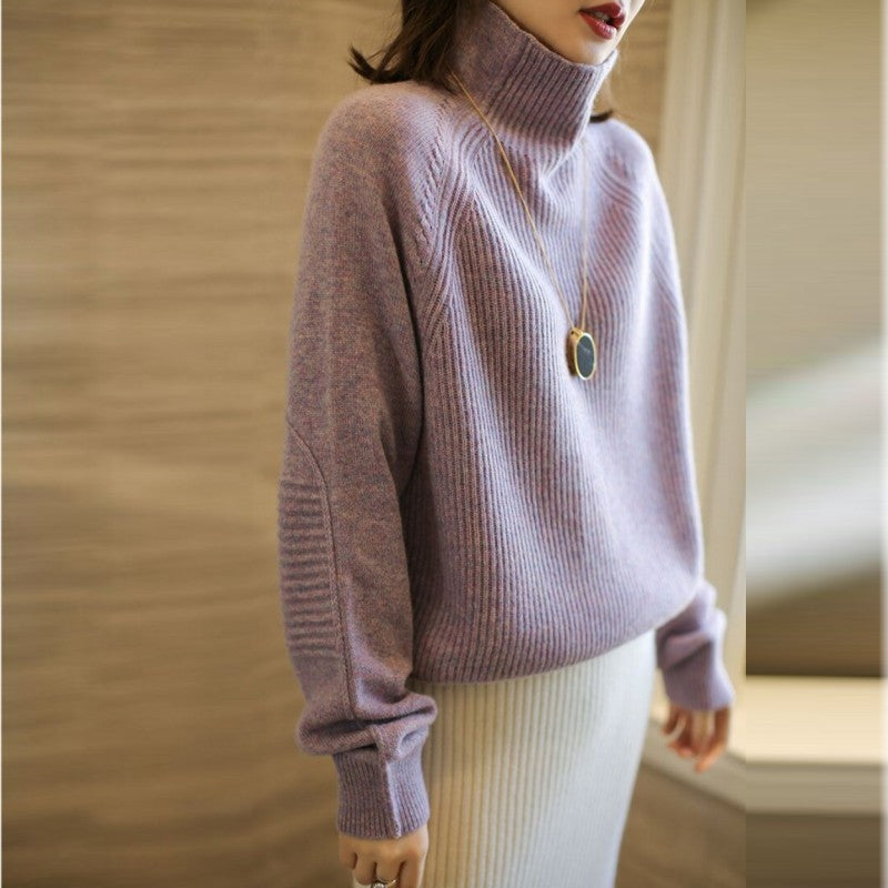 Christmas Gift Autumn and winter new cashmere sweater women's high neck thick pullover 100% wool loose sweater large size knitted sweater